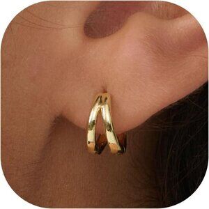 Women's Gold Huggie Split Earrings14k Gold Plated Hoop Earrings Hypoallergenic